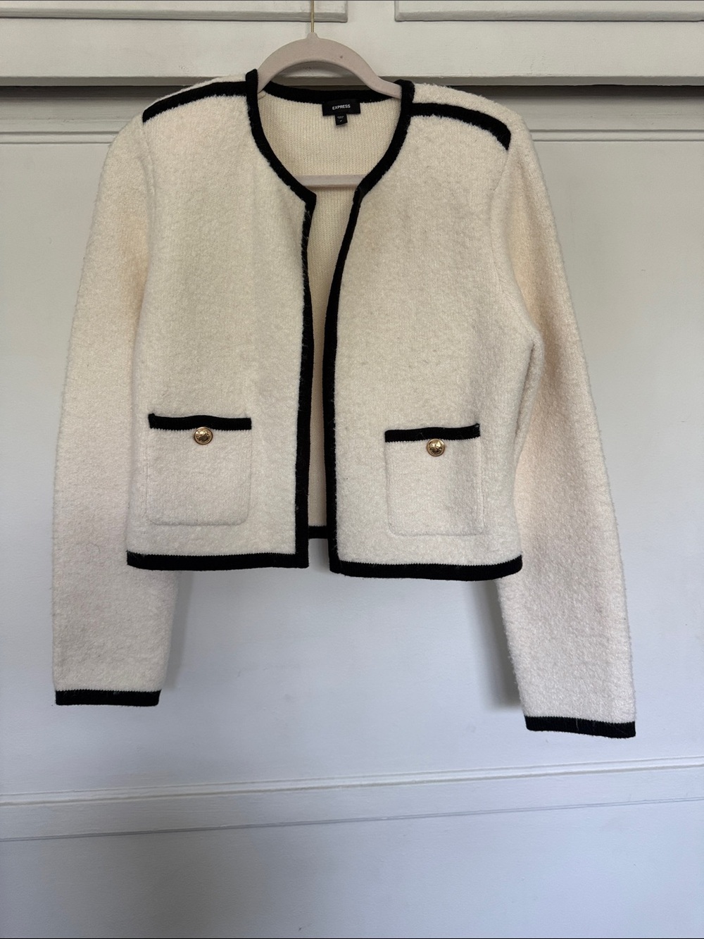 Express Cream Bouclé Jacket with Black Trim
